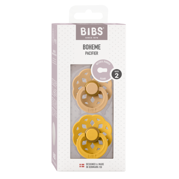 BIBS - Set 2 suzete Boheme Latex, tetina rotunda, 6 luni +-Desert Sand/Honey Bee [2]