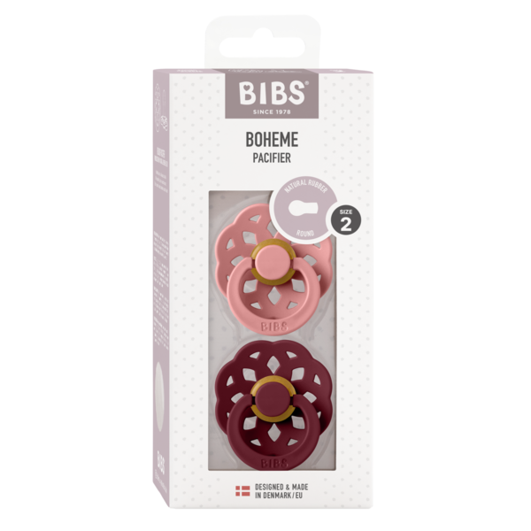 BIBS - Set 2 suzete Boheme Latex, tetina rotunda, 6 luni +-Dusty Pink/Elderberry [2]
