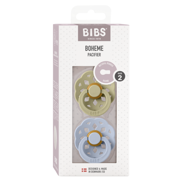 BIBS - Set 2 suzete Boheme Latex, tetina rotunda, 6 luni +-Khaki/Dusty Blue [2]