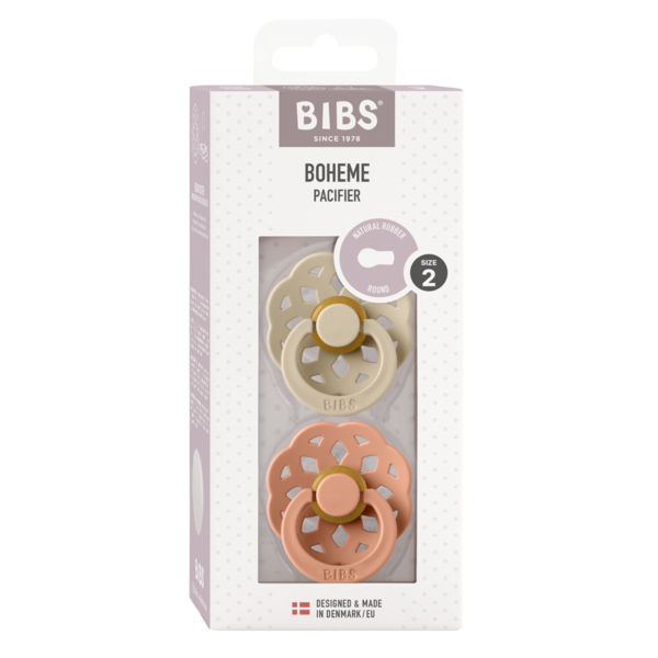 BIBS - Set 2 suzete Boheme Latex, tetina rotunda, 6 luni +-Vanilla/Peach [2]