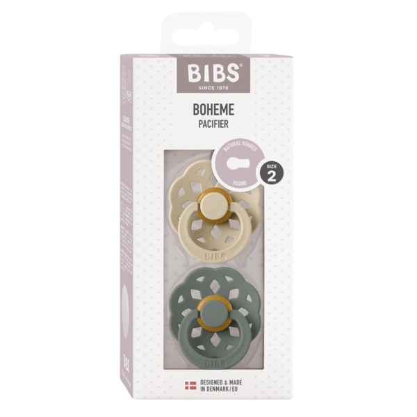 BIBS - Set 2 suzete Boheme Latex, tetina rotunda, 6 luni +-Vanilla/Pine [2]