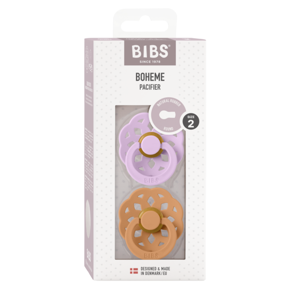 BIBS - Set 2 suzete Boheme Latex, tetina rotunda, 6 luni +-Violet Sky/Pumpkin [2]