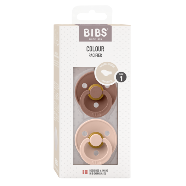 BIBS - Set 2 suzete Colour Latex, tetina anatomica, 0 luni +-Blush/Woodchuck [2]