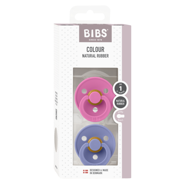BIBS - Set 2 suzete Colour Latex, tetina rotunda, 0 luni +-Bubblegum/Peri [2]