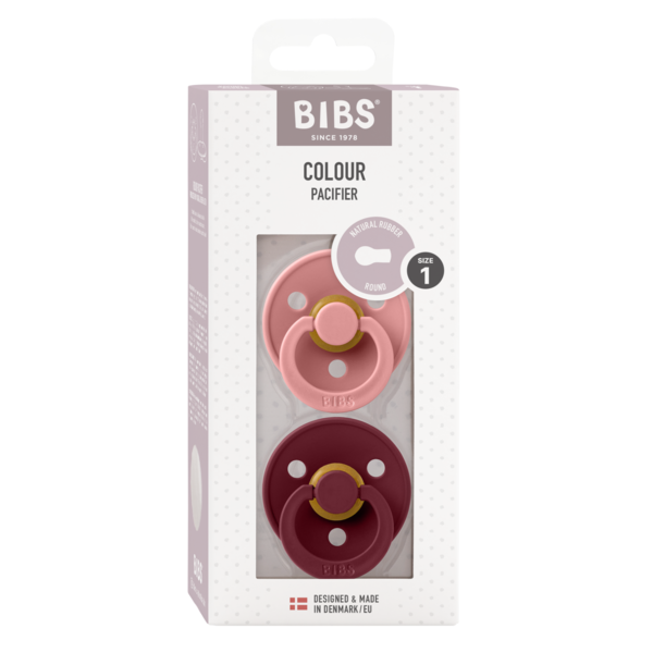 BIBS - Set 2 suzete Colour Latex, tetina rotunda, 0 luni +-Dusty Pink/Elderberry [2]