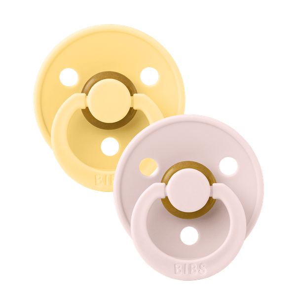 BIBS - Set 2 suzete Colour Latex, tetina rotunda, 0 luni +-Pale Butter/Petal [2]