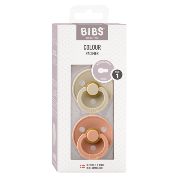 BIBS - Set 2 suzete Colour Latex, tetina rotunda, 0 luni +-Vanilla/Peach [4]