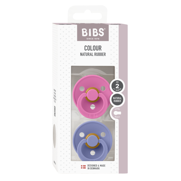 BIBS - Set 2 suzete Colour Latex, tetina rotunda, 6 luni +-Bubblegum/Peri [2]
