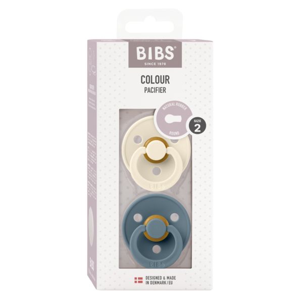 BIBS - Set 2 suzete Colour Latex, tetina rotunda, 6 luni +-Ivory/Petrol [4]