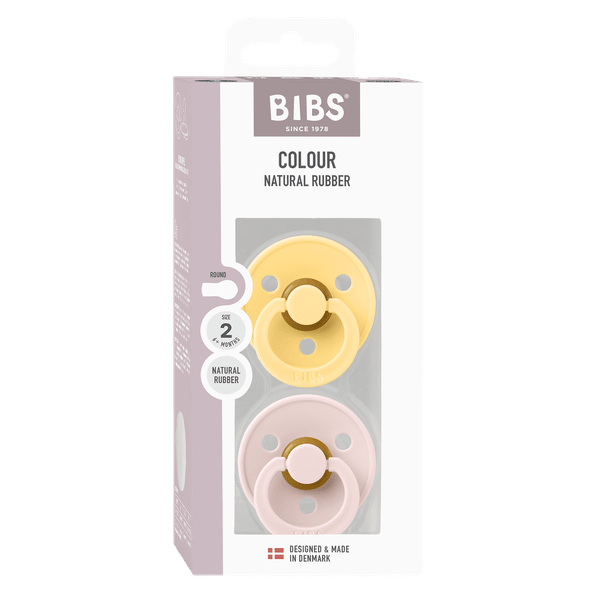 BIBS - Set 2 suzete Colour Latex, tetina rotunda, 6 luni +-Pale Butter/Petal [3]