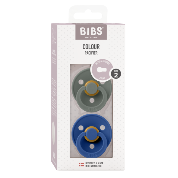 BIBS - Set 2 suzete Colour Latex, tetina rotunda, 6 luni +-Pine/Cornflower [2]