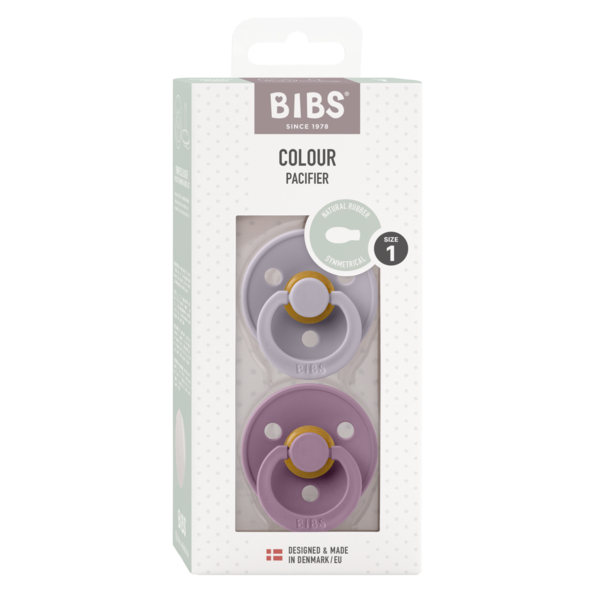 BIBS - Set 2 suzete Colour Latex, tetina simetrica, 0 luni +-Fossil Grey/Mauve [2]