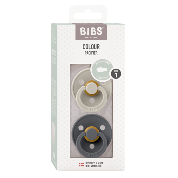 BIBS - Set 2 suzete Colour Latex, tetina simetrica, 6 luni +-Sand/Iron [4]