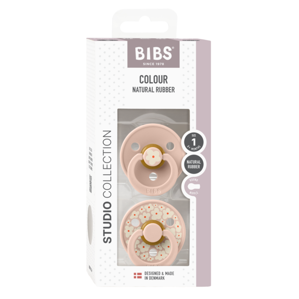 BIBS - Set 2 suzete Colour Studio Collection Flower Latex, tetina rotunda, 0 luni+-Blush [3]