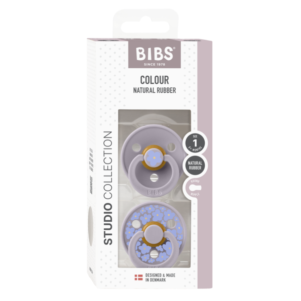 BIBS - Set 2 suzete Colour Studio Collection Flower Latex, tetina rotunda, 0 luni+-Fossil Grey [3]