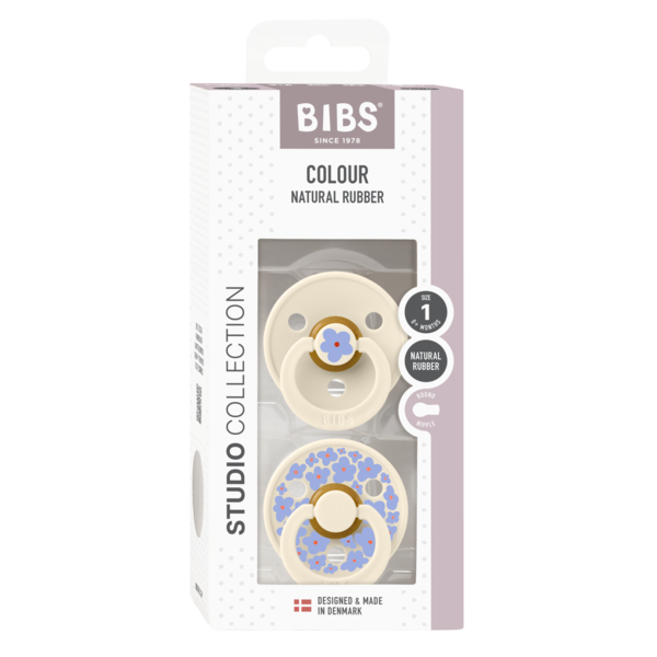 BIBS - Set 2 suzete Colour Studio Collection Flower Latex, tetina rotunda, 0 luni+-Ivory [3]