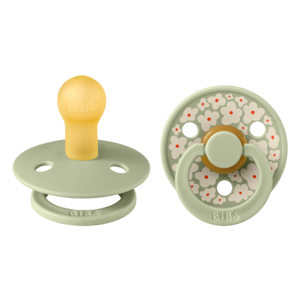 BIBS - Set 2 suzete Colour Studio Collection Flower Latex, tetina rotunda, 0 luni+-Sage [1]