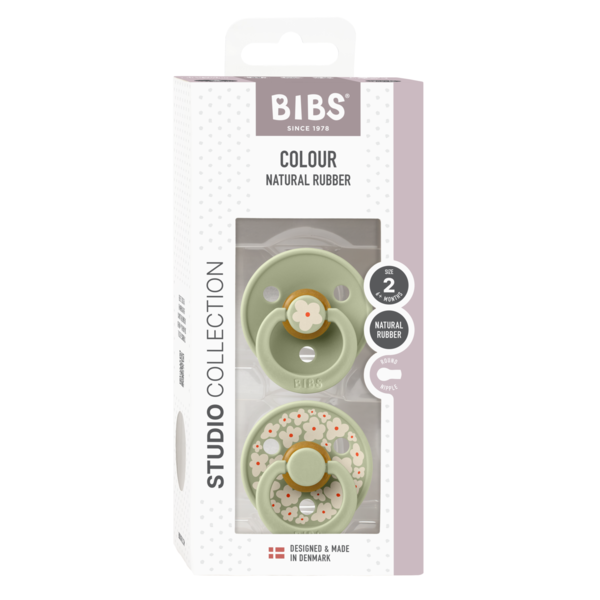 BIBS - Set 2 suzete Colour Studio Collection Flower Latex, tetina rotunda, 6 luni+-Sage [2]