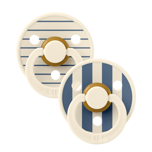 BIBS - Set 2 suzete Colour Studio Collection Stripe Latex, tetina rotunda, 0 luni+-Ivory/Steel Blue [3]