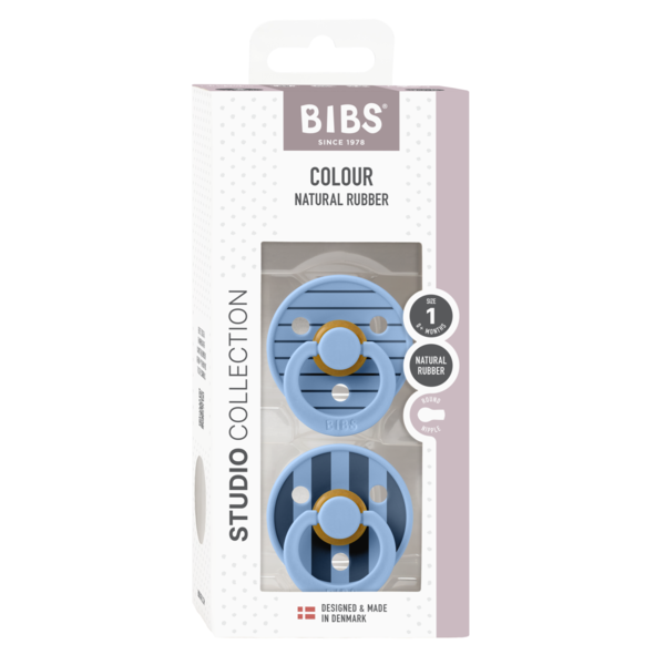 BIBS - Set 2 suzete Colour Studio Collection Stripe Latex, tetina rotunda, 0 luni+-Sky Blue [3]