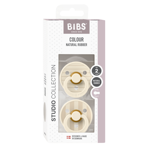 BIBS - Set 2 suzete Colour Studio Collection Stripe Latex, tetina rotunda, 6 luni+-Ivory/Vanilla [2]