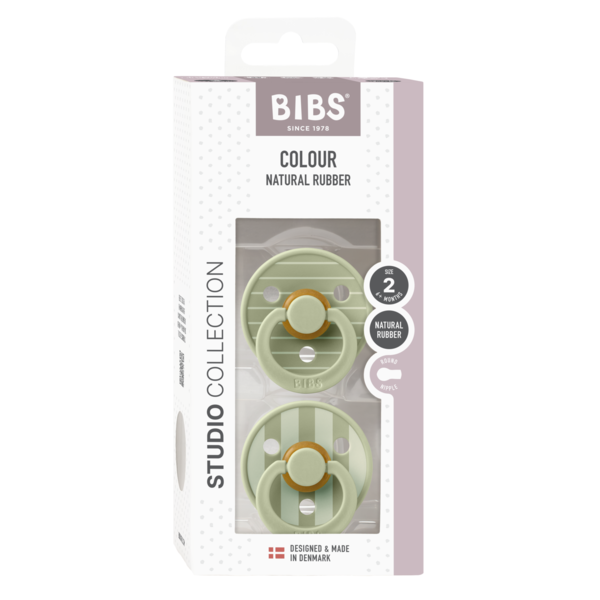 BIBS - Set 2 suzete Colour Studio Collection Stripe Latex, tetina rotunda, 6 luni+-Sage [2]