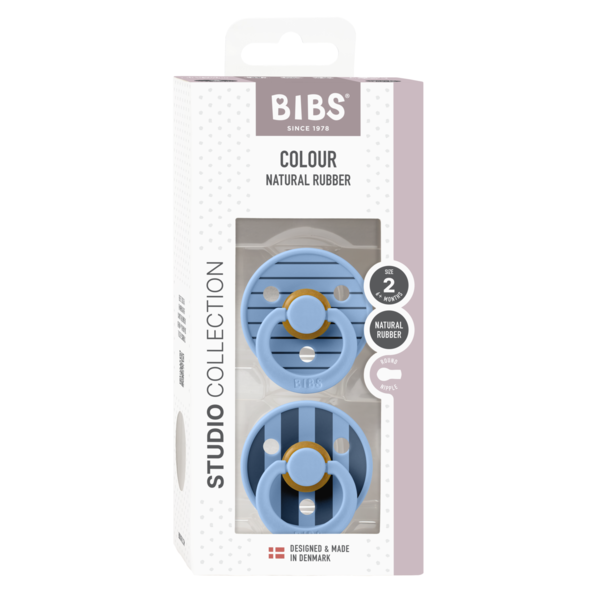 BIBS - Set 2 suzete Colour Studio Collection Stripe Latex, tetina rotunda, 6 luni+-Sky Blue [2]
