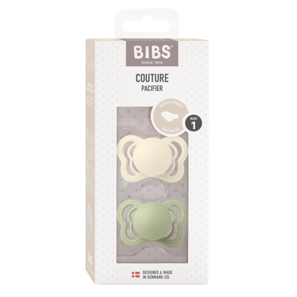 BIBS - Set 2 suzete Couture Latex, tetina anatomica, 0 luni +-Ivory/Sage [2]