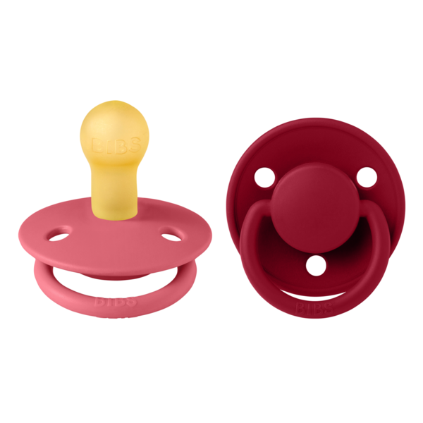 BIBS - Set 2 suzete De Lux Latex, tetina rotunda, 0 luni +-Coral/Ruby [1]