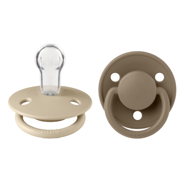 BIBS - Set 2 suzete De Lux Silicon, tetina rotunda, marime universala-Vanilla/Dark Oak [1]