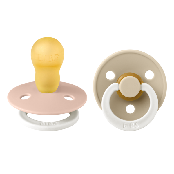 BIBS - Set 2 suzete fosforescente Colour Glow Latex, tetina rotunda, 18 luni +-Blush/Vanilla [1]