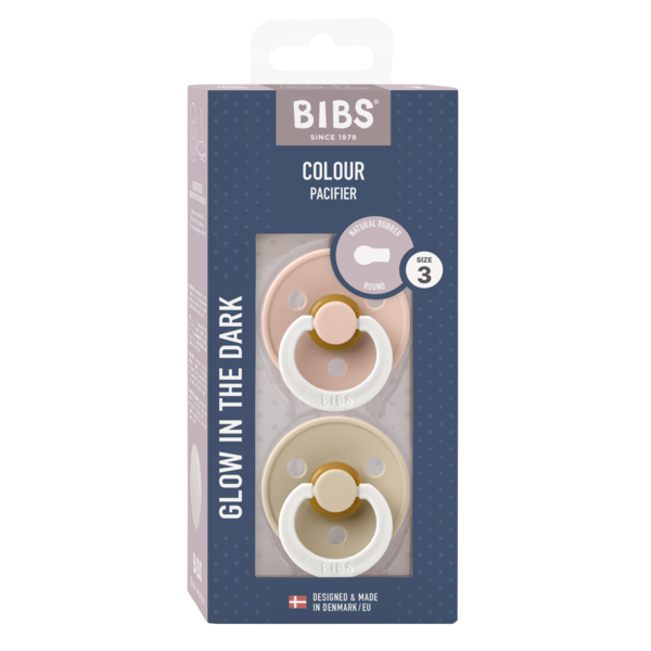 BIBS - Set 2 suzete fosforescente Colour Glow Latex, tetina rotunda, 18 luni +-Blush/Vanilla [2]