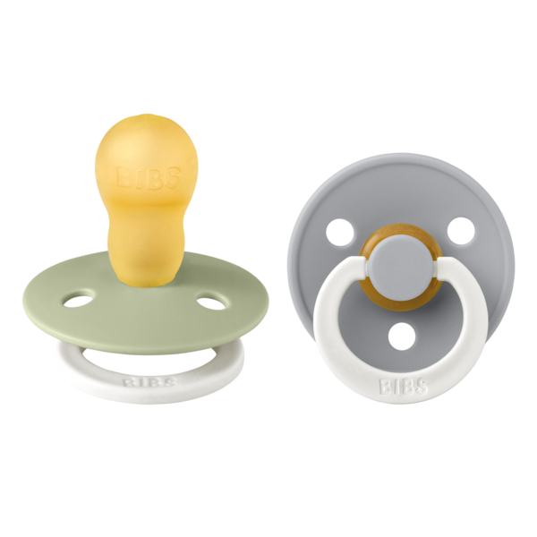 BIBS - Set 2 suzete fosforescente Colour Glow Latex, tetina rotunda, 18 luni +-Sage/Cloud [1]