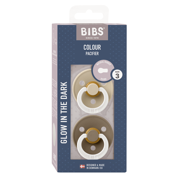 BIBS - Set 2 suzete fosforescente Colour Glow Latex, tetina rotunda, 18 luni +-Vanilla/Dark Oak [2]