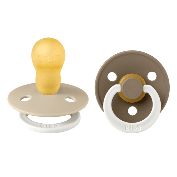 BIBS - Set 2 suzete fosforescente Colour Glow Latex, tetina rotunda, 18 luni +-Vanilla/Dark Oak [1]