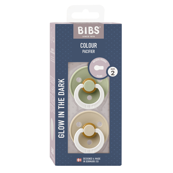 BIBS - Set 2 suzete fosforescente Colour Glow Latex, tetina rotunda, 6 luni +-Sage/Vanilla [2]