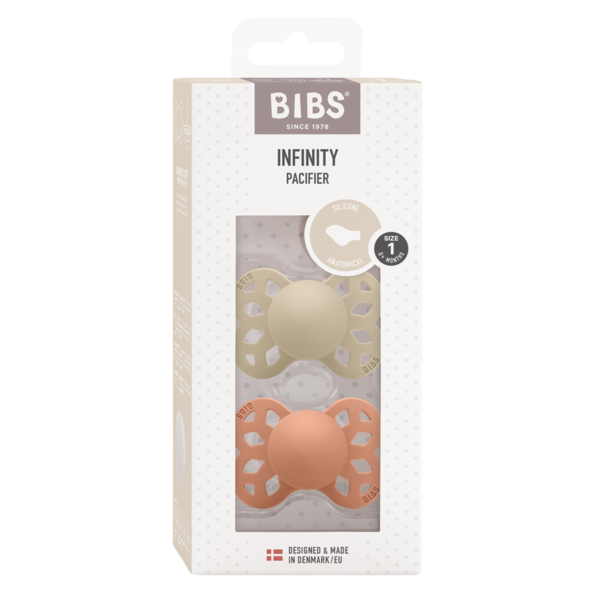 BIBS - Set 2 suzete Infinity Silicon, tetina anatomica, 0 luni +-Vanilla/Peach [2]