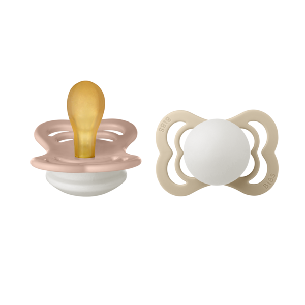 BIBS - Set 2 suzete Supreme Fosforescente GLOW Latex, tetina simetrica, 0 luni +-Blush/Vanilla [1]