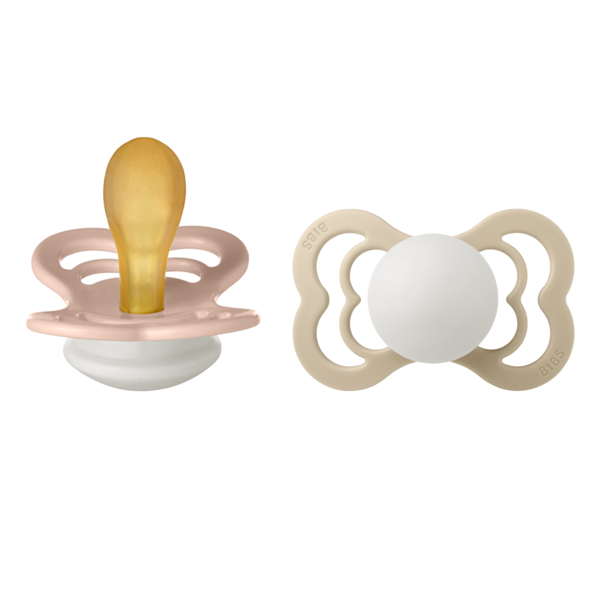 BIBS - Set 2 suzete Supreme Fosforescente GLOW Latex, tetina simetrica, 6 luni +-Blush/Vanilla [1]