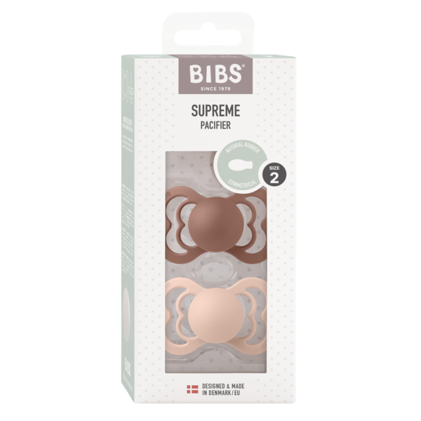 BIBS - Set 2 suzete Supreme Latex, tetina simetrica, 6 luni +-Blush/Woodchuck [2]