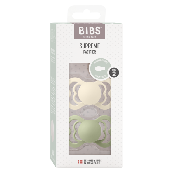 BIBS - Set 2 suzete Supreme Latex, tetina simetrica, 6 luni +-Ivory/Sage [2]