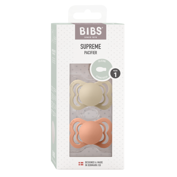 BIBS - Set 2 suzete Supreme Silicon, tetina simetrica, 0 luni +-Vanilla/Peach [2]