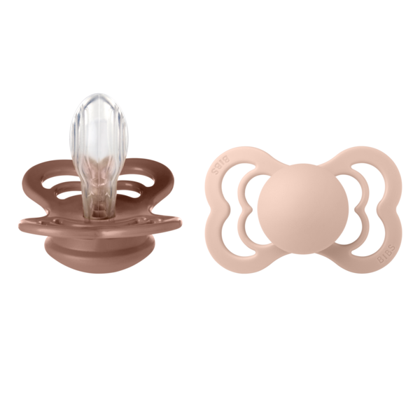 BIBS - Set 2 suzete Supreme Silicon, tetina simetrica, 6 luni +-Blush/Woodchuck [1]