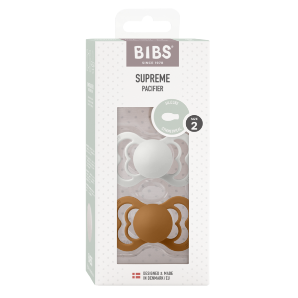BIBS - Set 2 suzete Supreme Silicon, tetina simetrica, 6 luni +-Haze/Caramel [2]
