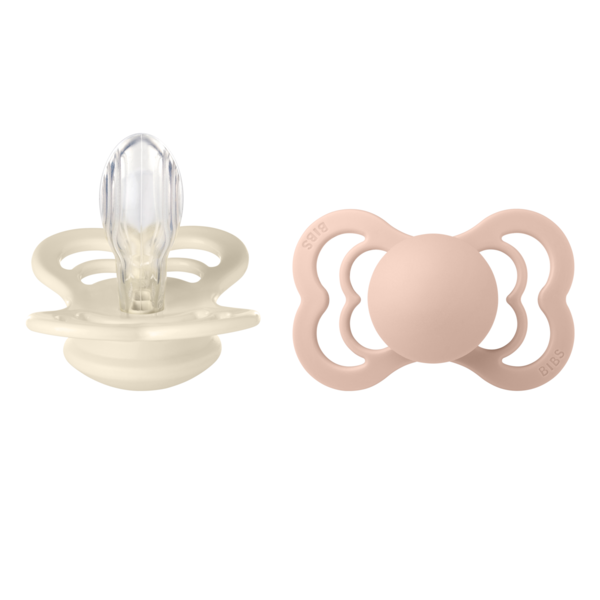 BIBS - Set 2 suzete Supreme Silicon, tetina simetrica, 6 luni +-Ivory/Blush [1]