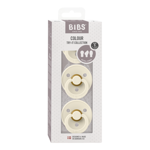 BIBS - Set 3 suzete Colour Latex, tetina rotunda, simetrica & anatomica 0 luni +-Ivory [2]