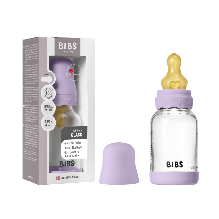 BIBS - Set complet biberon Boheme din sticla anticolici cu tetina din latex, flux lent, 120 ml, Violet Sky [2]