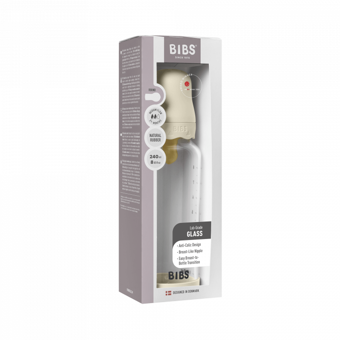 BIBS - Set complet biberon Boheme din sticla anticolici cu tetina din latex, flux mediu, 240 ml, Ivory [3]