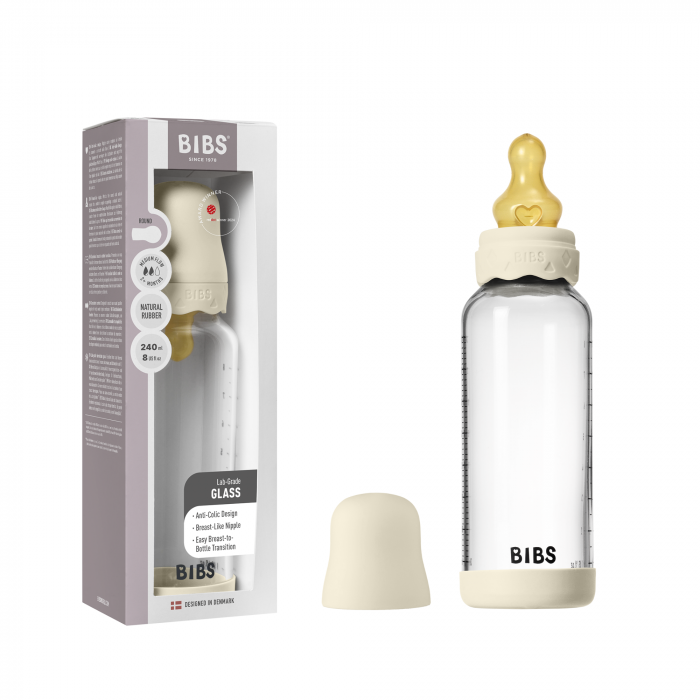 BIBS - Set complet biberon Boheme din sticla anticolici cu tetina din latex, flux mediu, 240 ml, Ivory [5]