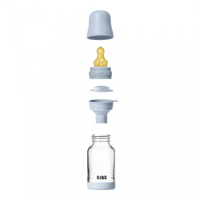 BIBS - Set complet biberon din sticla anticolici cu tetina din latex, flux lent, 120 ml, Baby Blue [3]